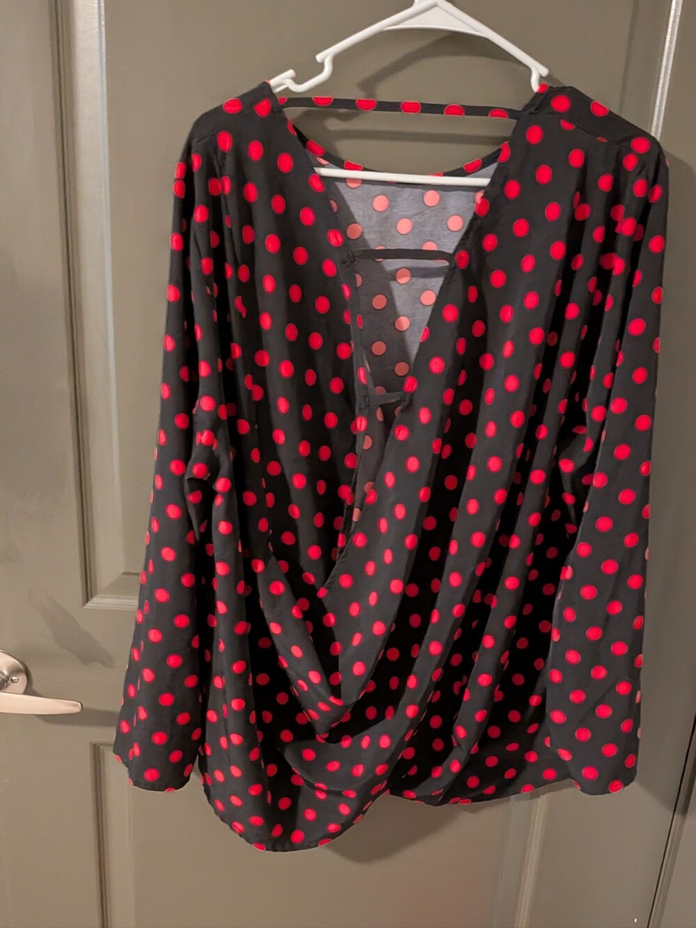 SHEIN Black Blouse with Red Polka Dots - Draped V-Neck
